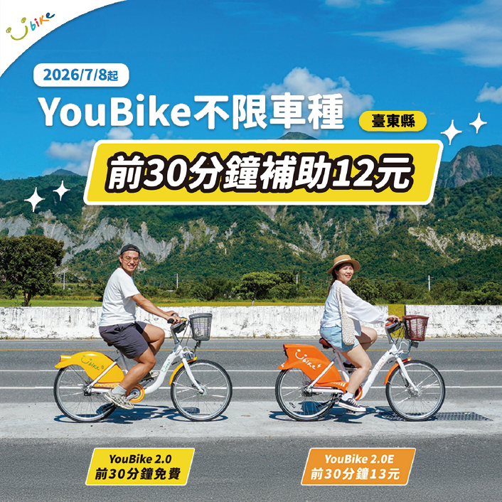 鼓勵綠色交通！ 臺東7月起推YouBike前30分鐘補助12元 邀民眾多利用大眾運輸逛東博、追熱氣球